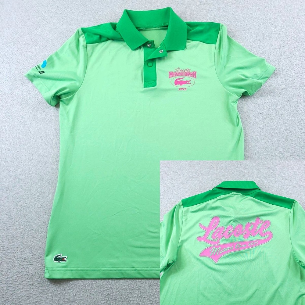 Lacoste Sport Polo Mens Small FR3 Green Miami Open 2025 Tennis Ultra Dry Snap